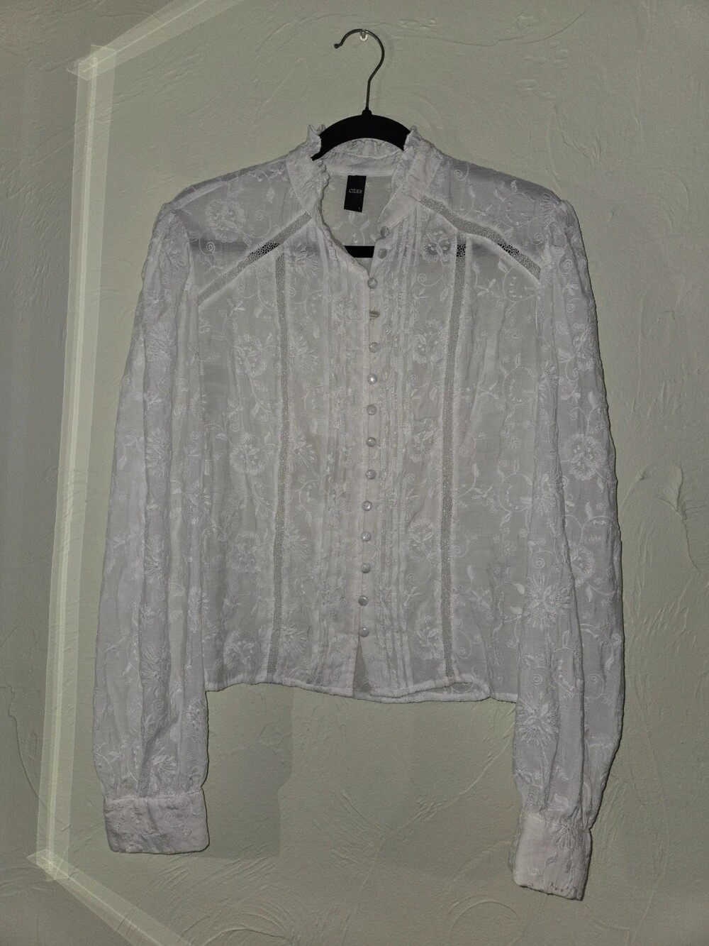 Cider Romantic Victorian Style Embroidered Lace Blouse White Large